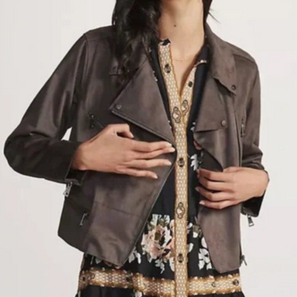 Anthropologie Hutch 3X Faux Suede Moto Jacket Coat Motorcycle Mocha Gray New - Picture 3 of 10